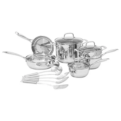 Immagine di Amazon Basics pentole, padelle e utensili in acciaio inox, Batteria cucina da 15 pezzi