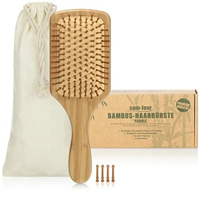 Immagine di com four® Spazzola per Capelli Naturale in bambù a Paletta con setole Naturali Naturalmente Belli Uomo, Donna, Bambino (1 Pezzo Paletta)