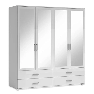 Immagine di Stella Trading Ivar specchi e cassetti Armadio Versatile a 4 Ante in Bianco, Grafite, Legno ingegnerizzato, Spiegeltüren
