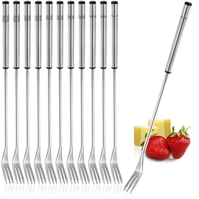 Immagine di COM FOUR® 12 forchette per fonduta in acciaio inossidabile posate lavabili lavastoviglie (12 pezzi manico inossidabile)