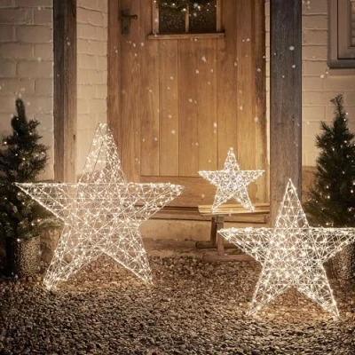 Immagine di Lights4fun Set di 3 stelle a LED, per esterni, forma stella, bicolore, timer, illuminazione natalizia, interni ed