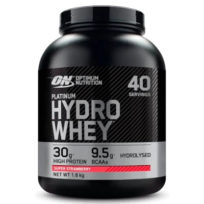 Immagine di Optimum Nutrition Platinum Hydro Whey, Proteine in Polvere Whey Isolate Idrolizzate, Powder con Aminoacidi Essenziali, Glutammina e BCAA, Gusto Fragola, 40 Porzioni, 1.6 kg