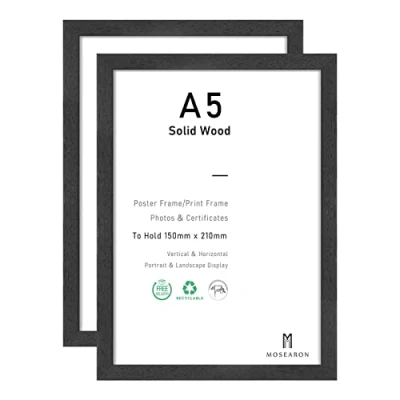 Immagine di ATOBART Cornice portafoto in alluminio dorato con vetro plexi glass, da appendere alla parete, formato (Legno nero, A5,set of 2)