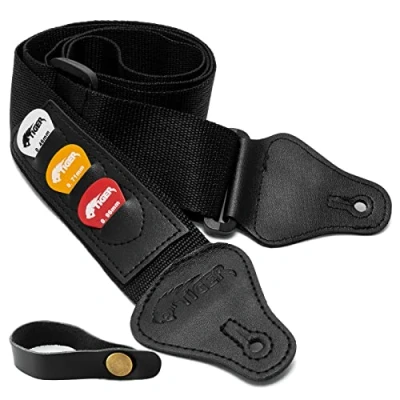 Immagine di TIGER STP74 BK Tracolla per chitarra nera con plettri acustica, classica, spagnola