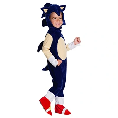 Immagine di Rubie&#039;s Costume Sonic per bambini da 1 a 2 anni, tuta con copriscarpe e accessorio la testa. Sega Official, Carnevale, Natale, Compleanni, Feste Halloween.
