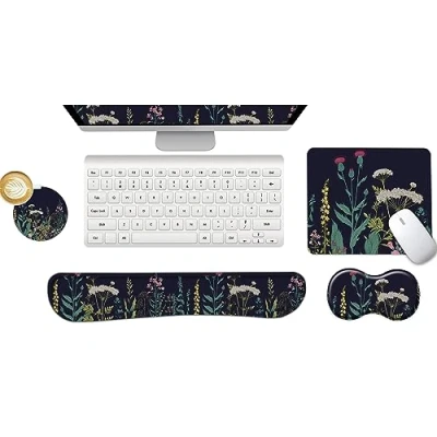 Immagine di poggiapolsi con tastiera + tappetino per mouse sottobicchiere, memory foam 4 in 1 computer, laptop, casa e ufficio