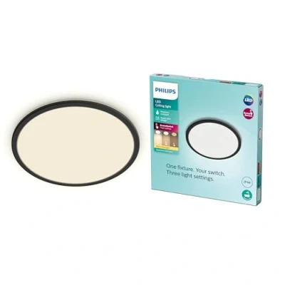 Immagine di Philips Lighting Lampada Da Soffitto Led Superslim, Equivalente A 15W, 27K, Ip44, Non Dimmerabile, Nera