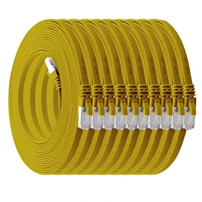 Immagine di 1aTTack.de Cat.7 cavo di rete piatto 10GB/s Slim Flat cavi RJ45 Patch installazione nastro compatibile CAT5 CAT6 CAT7 CAT 8 Giallo 10 unità 1m