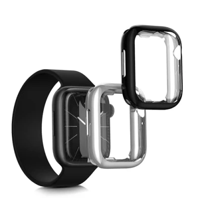 Immagine di kwmobile Set 2X Custodia Smartwatch Compatibile con Apple 45mm Watch 9 / 8 7 (45mm) Cover Case Silicone Protezione Orologio Fitness Nero/Argento