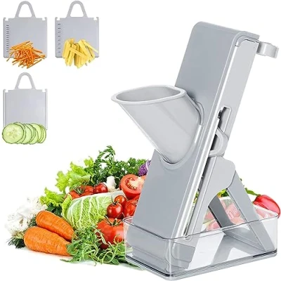 Immagine di Mandolina per Verdure Affettatrice Professionale, Regolabile Affettaverdure Tagliaverdure Verticale Cibo, Frutta e Verdura,Grigio