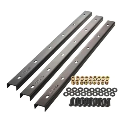 Immagine di SOTECH Modanature di colmo 3 pezzi acciaio a U in look industriale 60 x 4 2 cm per piani tavolo/incl. viti fissaggio e bussole avvitamento Profilo rinforzo
