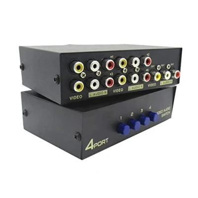 Immagine di Bolwins E32CS Interruttore AV a 4 porte RCA per 3 audio/video, in 1 Out Composite Video L/R Audio Splitter Adattatore DVD, STB e console di gioco