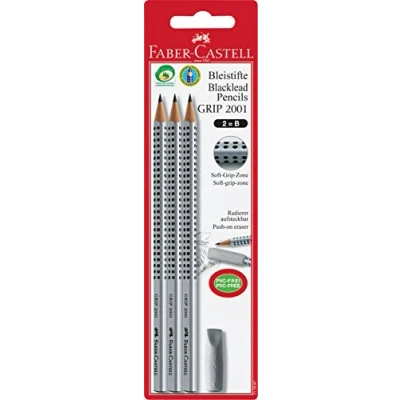 Immagine di Faber Castell 117097 Set di matite GRIP 2001, grado durezza B, 3 pezzi con una gomma