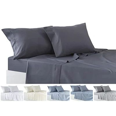 Immagine di Todocama Set di lenzuola da 4 pezzi, lenzuolo con angoli elasticizzati sopra due federe 50 x 80 cm. (Letto 90 90x190/200 cm, grigio scuro)