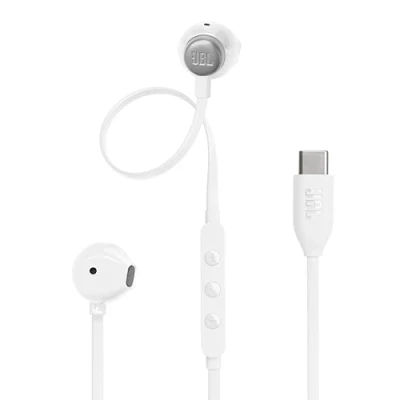 Immagine di JBL Tune 305 C Auricolari USB ad Alta Risoluzione Audio, con Cavo Piatto Antigroviglio, Comando a 3 Tasti Bassi Profondi, Pure Bass, Bianco