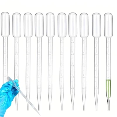 Immagine di 10 pipette da 5 ml, in plastica, usa e getta con scala, pipetta dosatrice, per esperimenti di laboratorio, profumo, oli essenziali