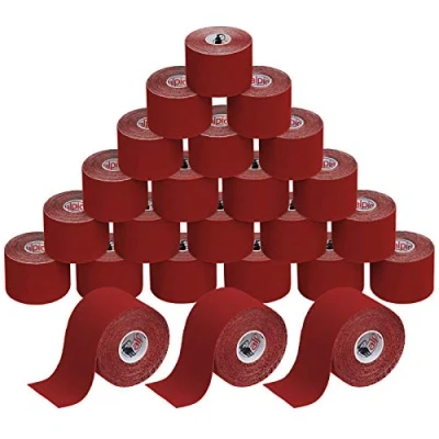 Immagine di ALPIDEX 24 Rotoli Nastro Kinesiologico 5 m x 5,0 cm Tanti Colori E Book Esempi Applicazione Tape Muscolare Cerotto, Colore:rosso