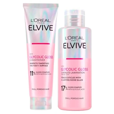 Immagine di L&#039;Oréal Paris Elvive Glycolic Gloss Balsamo con Acido Glicolico da 150ml + Trattamento Laminazione 5 minuti per Capelli Spenti e Porosi 200ml 2 Flaconi