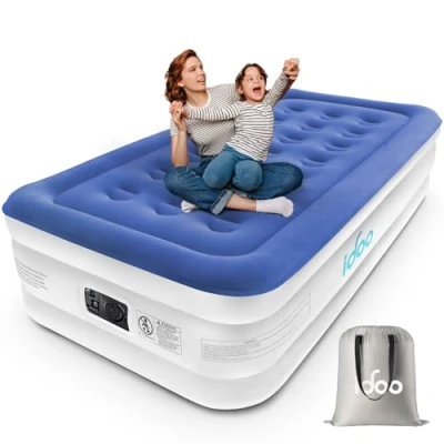 Immagine di iDOO Letti Gonfiabili Singolo,Letto ad Aria Gonfiabile con Pompa Integrata, Gonfiamento/Sgonfiamento Rapido Automatico in 3 Minuti,Superficie Superiore Letto Confortevole,99x190x46cm, Blu