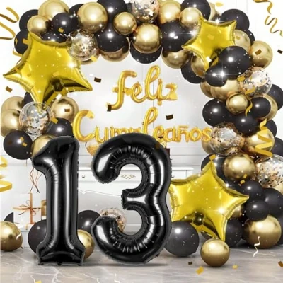 Immagine di Palloncini compleanno 13 anni Noir 40 pollici Decorazioni di un uomo donna Pallone numero gonfiabile in foil beige