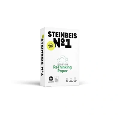 Immagine di Steinbeis N 1 ClassicWhite, carta reprografica, 100% riciclata, colore naturale, 80 g, A4, Ange blu, risma di 500 fogli