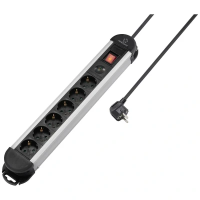 Immagine di Renkforce RF 6417718 Multipresa con protezione da sovratensioni 6 scomparti Nero, Alluminio Schuko 1 pz.