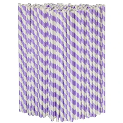 Immagine di Cannucce di carta usa e getta, 26 cm, diametro 0,6 a righe, colore: viola/bianco