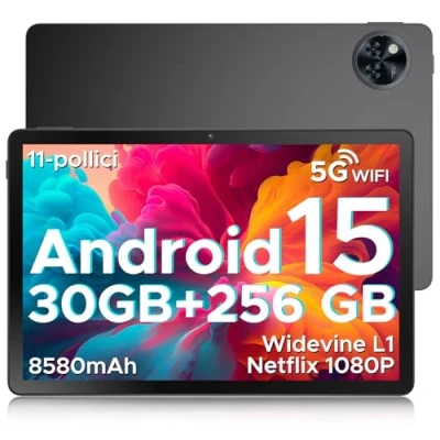 Immagine di DOOGEE U11 PRO 2025 Tablet Android 15,30GB+256GB/2TB 11 Pollici,8580mAh 7.9mm Thin,Unisoc T7200 Octa Core Tablets Gaming,13MP+5MP,90Hz Netflix 1080P/Widevine L1/Face ID/5G WiFi/BT5.0/OTG/GPS