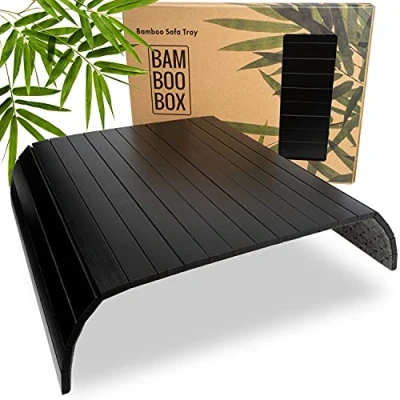 Immagine di BAM BOO BOX Tavolino da Divano in Bambù Vassoio per Bevande, Snack etc Legno Bambù/Tavolino Laterale Bracciolo (Black)