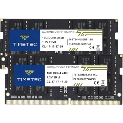 Immagine di Timetec 32GB KIT (2x16GB) DDR4 2400MHz PC4 19200 Non ECC Unbuffered 1.2V CL17 2Rx8 Dual Rank 260 Pin SODIMM Laptop PC Memoria del computer Modulo RAM Aggiornamento