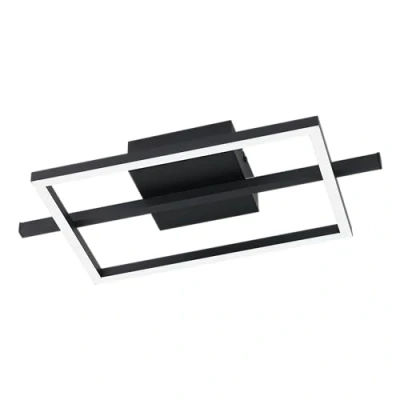 Immagine di Eglo Amandolo plafoniera LED, lampada da soffitto quadrata dimmerabile con telecomando, geometrica in metallo nero, colore luce bianca caldo fredda, retroilluminazione RGB