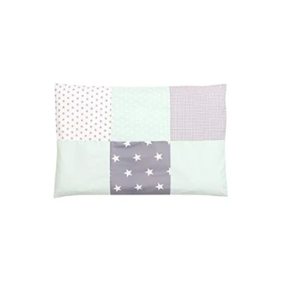 Immagine di Federa per guanciale neonato ULLENBOOM ® 40x60, verde menta, grigio (con cerniera, adatta anche un cuscino decorativo, patchwork)