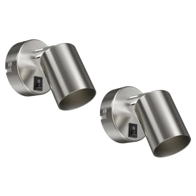 Immagine di ledscom.de 2 pz. applique WAIKA, interruttore, acciaio inox opaco, rotondo, 1x GU10 max. 60W