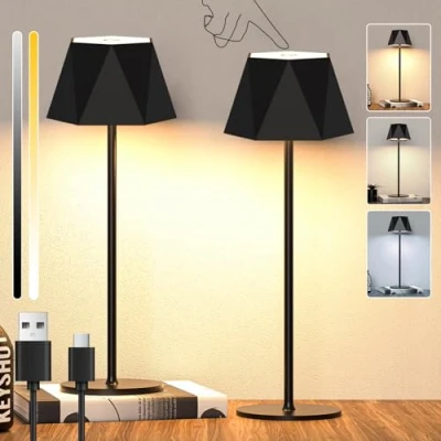 Immagine di 2 Pezzi Lampada da Tavolo a Batteria Dimmerabile LED Touch Senza Fili, Scrivania Ricaricabile con USB C, Impermeabile IP44 per Uso Esterno e Interno, 5600mAh