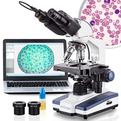 Immagine di AmScope Binocolo digitale 40x 2.500x a LED con microscopio fase 3D + fotocamera USB 5 MP B120C E5
