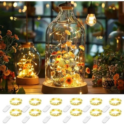 Immagine di HELESIN Luci LED a Batteria, 12 Pezzi Lucine Decorative, 2m 20 Stringa Include 34 Batteria (CR2032), Decorative Per Natale, Camera, Bottiglia, Pacco Regalo, Festa
