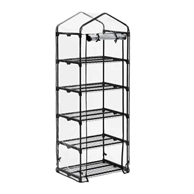 Immagine di Relaxdays Serra per Il Balcone, in Ferro e Telo PVC, Giardinaggio, a 5 Piani, 192 x 69 50 cm, Nero Trasparente