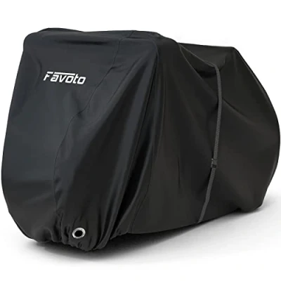Immagine di Favoto Custodia Bici Telo Copribici per 2 3 Bicicletta, Copertura Biciclette da Esterno Scooter, Resistente a Polveri/Pioggia/Neve/UV, con Cintura Regolabile (Nero)