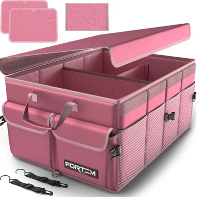 Immagine di FORTEM Organizer Bagagliaio Auto, Auto e SUV Multi Scomparto Pieghevole, Bagagliaio, Fondo Antiscivolo, Cinghie Regolabili, Coperchio Pieghevole (Rosa, Standard)