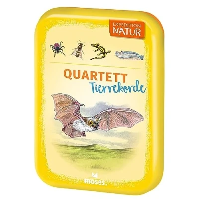 Immagine di moses Expedition Natura Quartetto Record di Animali, Carte Viaggio in Scatola Latta compatta, Gioco per Bambini a Partire dagli 8 Anni, Colore Giallo, 9862