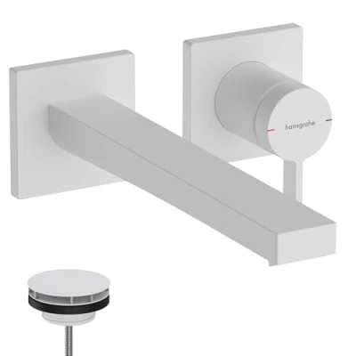 Immagine di hansgrohe Tecturis E Rubinetto Lavabo A Incasso per Montaggio Parete, Miscelatore Risparmio Idrico (Ecosmart) con Bocca Di Erogazione 22,5 Cm, Bianco Opaco