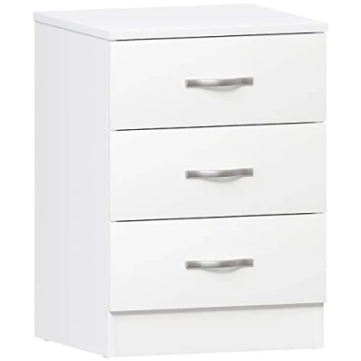 Immagine di Home Discount Bianco cassettiera, 3 cassetti con Maniglie in Metallo e corridori, Sistema Unico Guide, Camera da Letto Riano Storage Furniture
