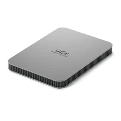 Immagine di LaCie Mobile Drive, 2 TB, Argento lunare, USB C 3.2, per PC e Mac, riciclata post consumo, con piano Tutte le applicazioni di Adobe servizi Rescue (STLR2000400)