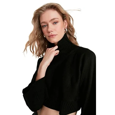 Immagine di Trendyol Alto Collo Plain Regolare Maglione Maglia di Tuta, Nero, S Donna