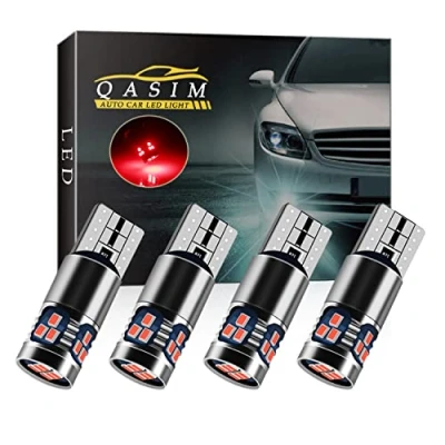 Immagine di Qasim 4x LED T10 W5W Lampadina Senza errori CANBUS Rosso Cuneo 168 194 2016 Chip 18SMD per Auto Luce a Cupola Indicatore Posizione Laterale DC9 28V Eteropolarità Costante