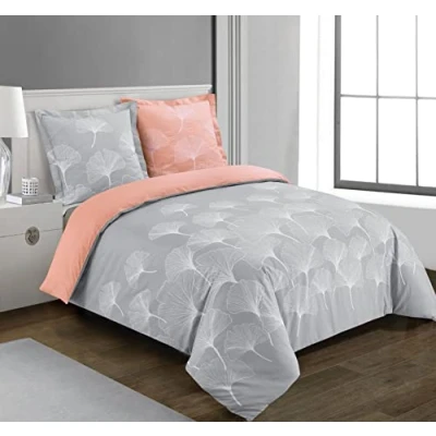 Immagine di VISION Parure Copripiumino Ginko Grigio e Rosa Reversibile 240 x 220 cm con 2 federe assortite 65 100% cotone