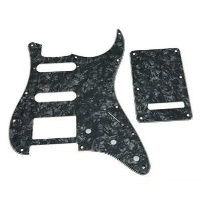 Immagine di KAISH Battipenna a 11 fori ST/Strat Style HSS Pick Guard con piastra posteriore ST Tremolo Trem copertura per USA/Messico Stratocaster/Strat nero perla