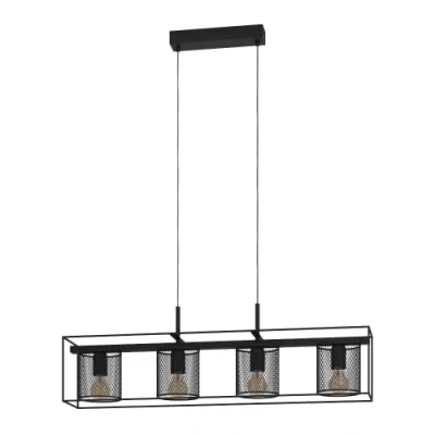 Immagine di EGLO lampada a sospensione Catterick, rettangolare sospesa 4 luci dal design industriale, illuminazione per sala da pranzo in metallo nero, attacco E27