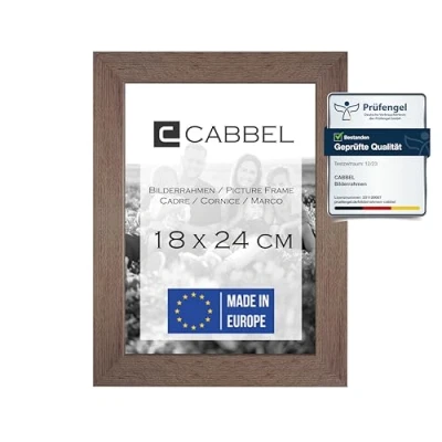 Immagine di CABBEL Cornice 18x24 cm, Rovere scuro, Robusta in Legno MDF, Vetro Plexi infrangibile, da Appendere e