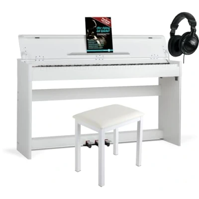 Immagine di McGrey DP 18 WM Pianoforte digitale Bianco Opaco 88 Tasti Tastiera con azione a martello Pianola musicale USB, 128 suoni, polifonie, 3 pedali Piano Set Panca e Cuffie